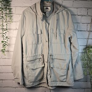 1 SUNSET LANE UTILITY CARGO COAT GRAY MULTIPLE POCKETS HOODED WOMENS LARGE